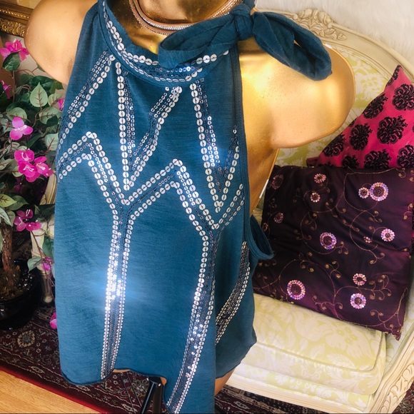 FREE PEOPLE Tank Top NEW Large L Sequin 5A04 - Picture 3 of 8